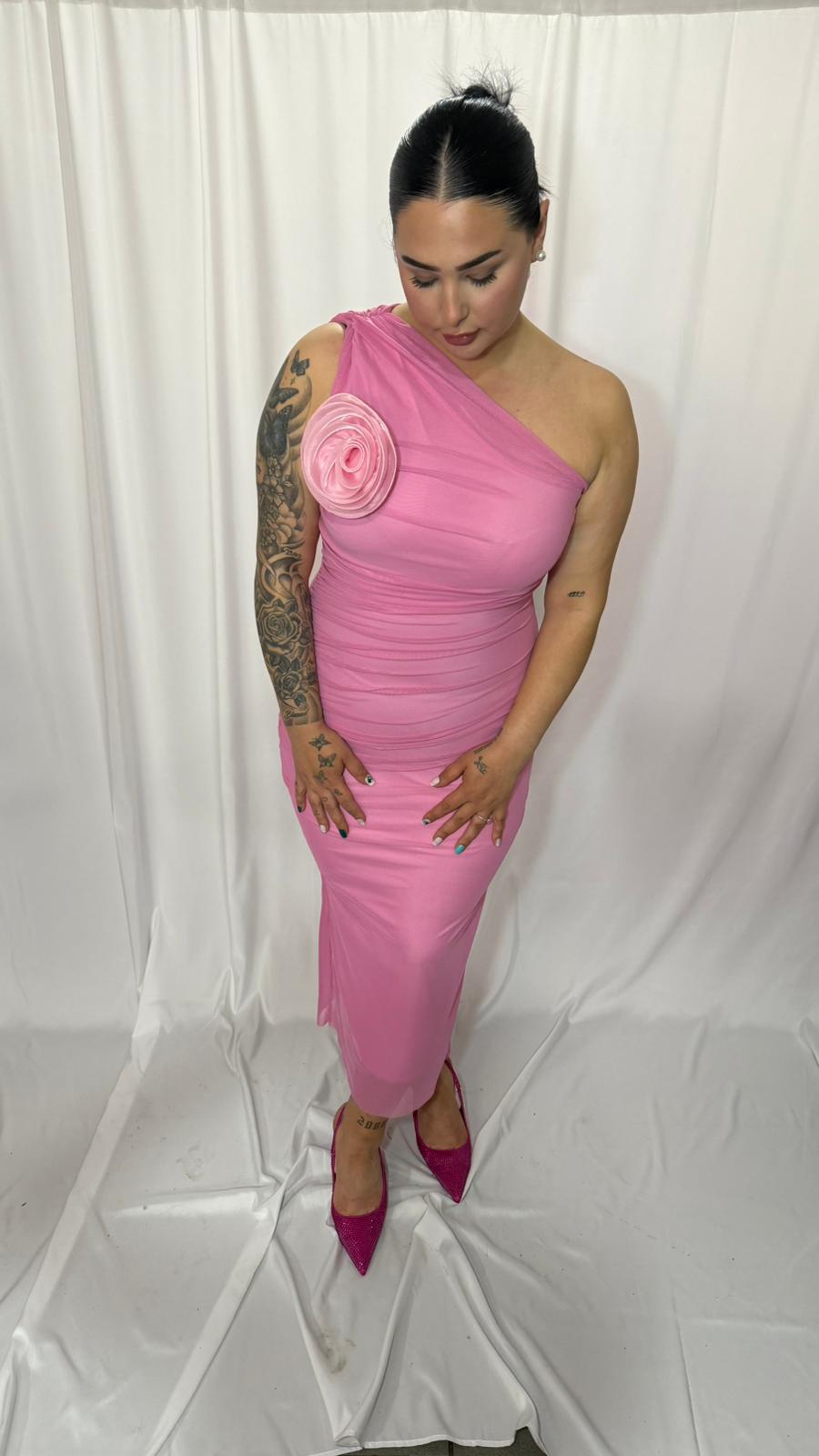Rochie Midi Asimetrică cu Floare