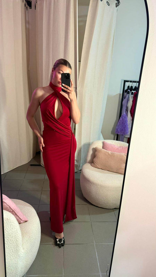 Rochie Lungă cu Guler Halter