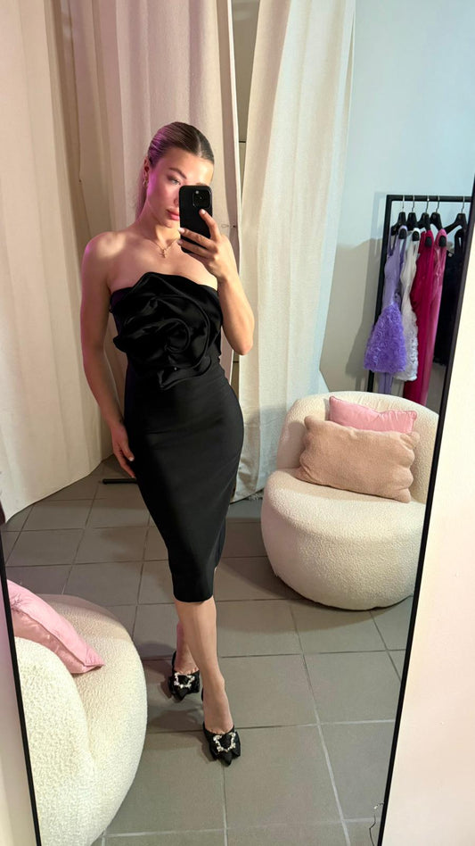 Rochie Midi cu Floare 3D