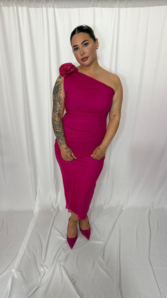 Rochie Midi Asimetrică cu Floare