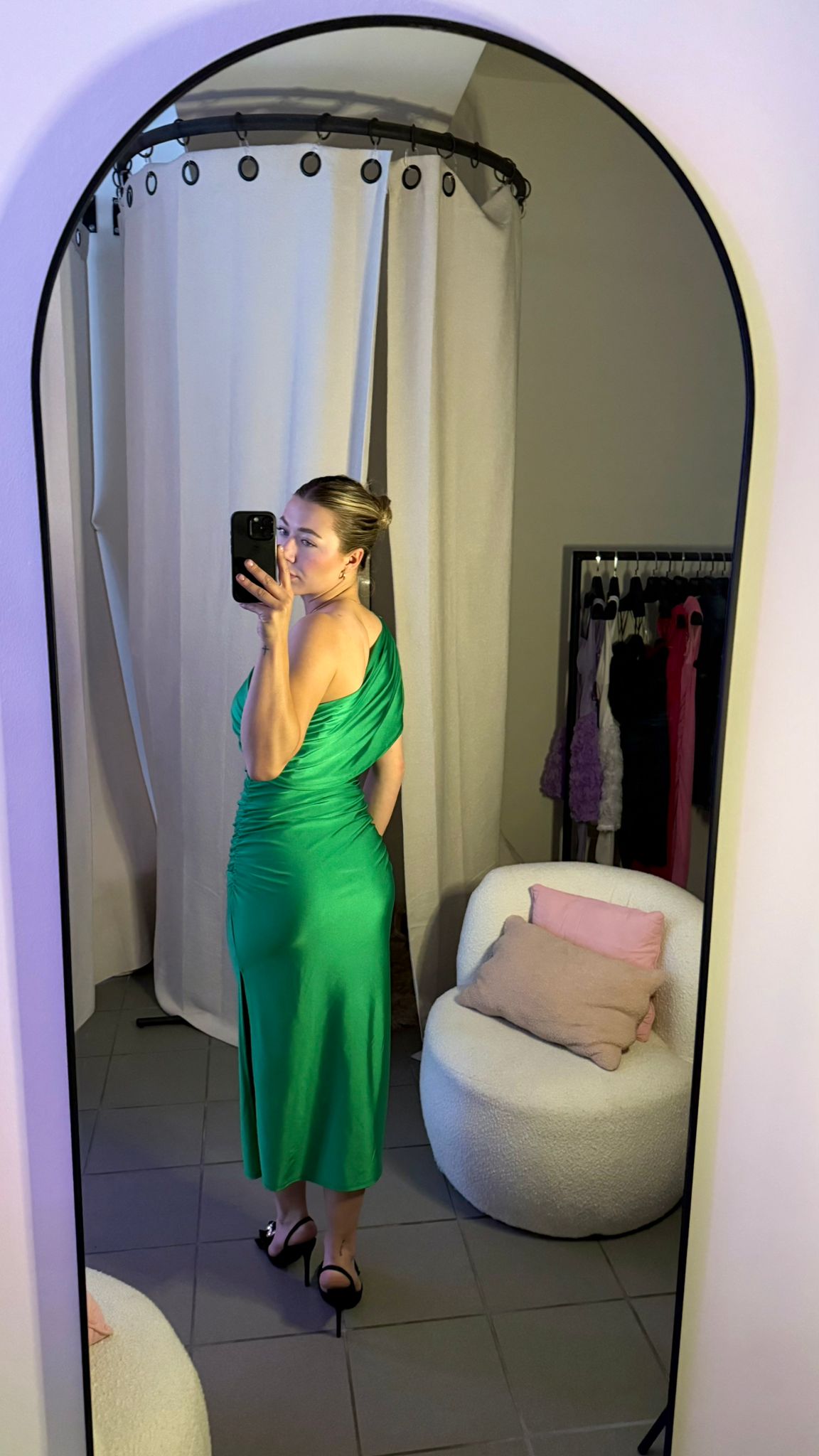 Rochie Midi Satinată Asimetrică