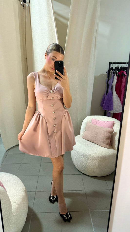 Rochie Rosé cu Nasturi și Fundă